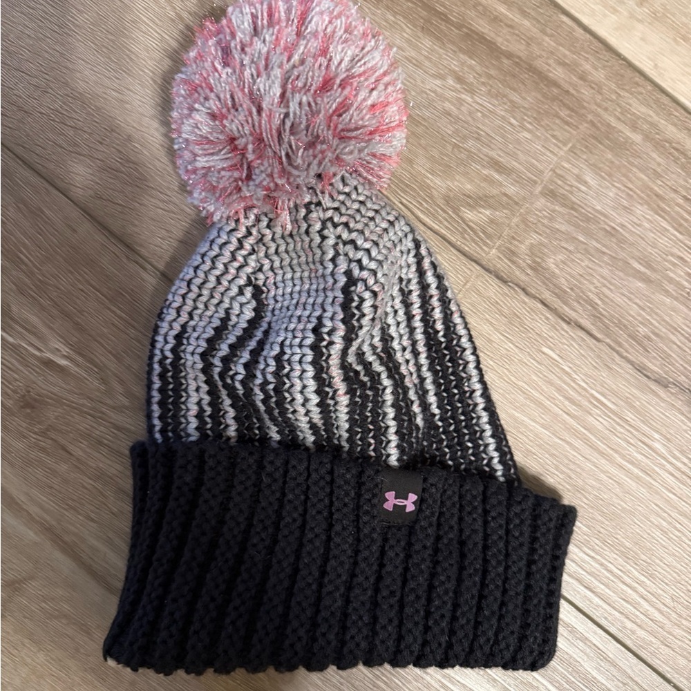 Under Armour Kids' Black and Pink Striped Beanie